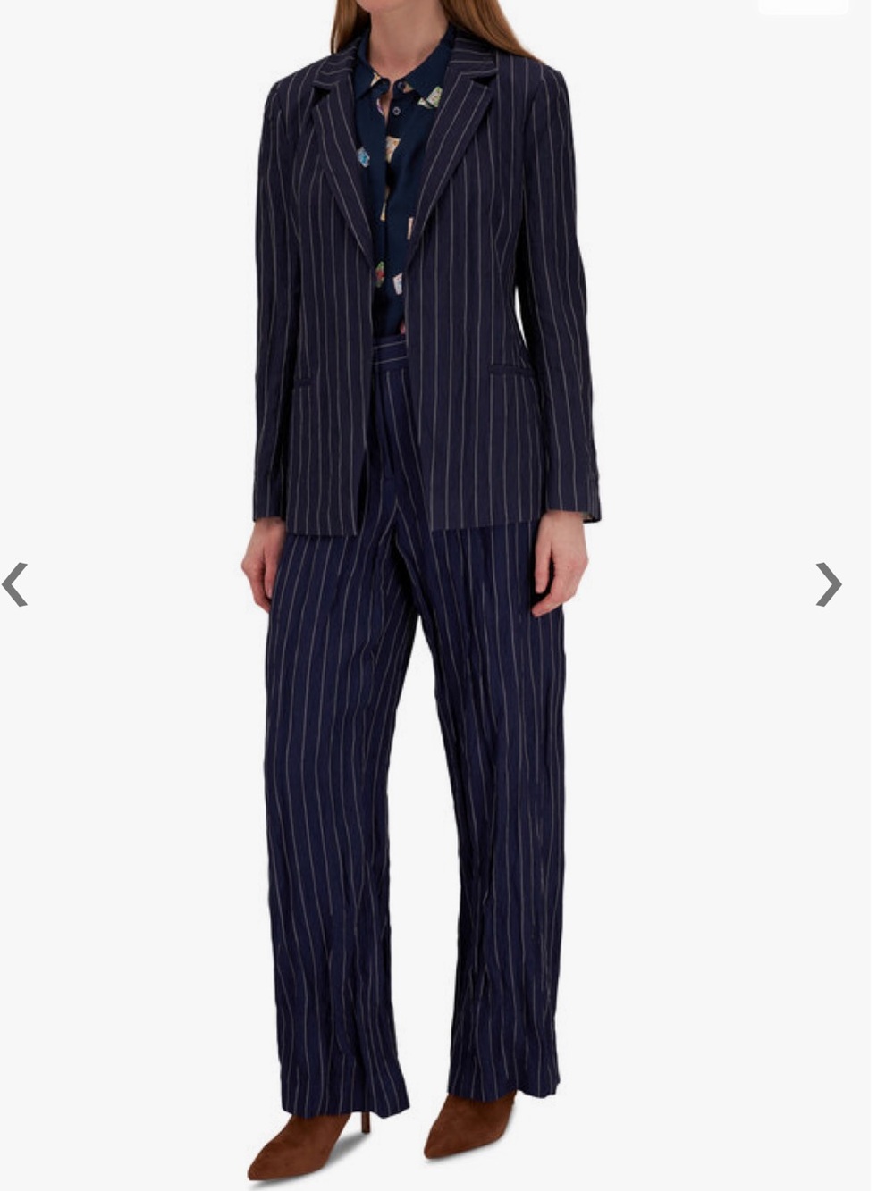 Lafayette 148 Sullivan Navy Pinstripe Wide-Leg Pants Suit Size 8